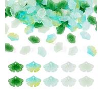 Magibeads 100 pcs Leaf Glass Charms for Jewelry Making Green Gingko Leaf Pendants Leaves Crystal Dangle Charms for Women Spring Bracelet Earring DIY Jewelry Making
