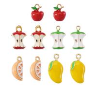 Magibeads 10Pcs Fruit Charms Assorted Golden Fruits Enamel Pendants Cute Apple Orange Mango 3D Imitation Food Fruit Beads Bulk Dangle Charms for Jewelry Making Bracelets Necklace Earring Crafting