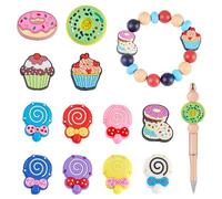 Magibeads 12Pcs Plastic Food Focal Beads for Pens Donut Cup Cake Lollipop Candy Large Sporty Beads Kandi Charms for Beadable Pens Keychain Crafts DIY Jewelry Making Supplies