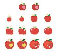 Magibeads 14Pcs 304 Stainless Steel Apple Charms Red Apple 7 Styles Enamel Charms Summer Fruit Pendants for DIY Necklace Bracelet Earring Crafts Decoration Jewelry Making Supplies
