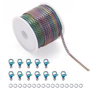 Magibeads 16.4 Feet Stainless Steel Curb Rainbow Chain Colorful Twisted Links Cable Necklace Chains with Lobster Claw Clasps Jump Ring 4x3x0.8mm for Bracelets Jewelry Making Choker DIY Cowboy Decor