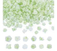 Magibeads 200Pcs Green Flower Resin Cabochons Decorations Flower Ornaments with Glitter Powder Summer Spring DIY Jewelry Making Keychains Hanging Decorations Phone Case Handmade Crafts Supplies
