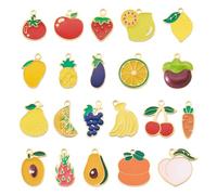 Magibeads 21Pcs 21 Styles Fruit Charms Bulk Assorted Golden Stainless Steel Enamel Charm Pendants Cute Fruit Beads Strawberry Lemon Apple Dangle Charms for Jewelry Making Necklace Bracelet Earring