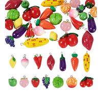 Magibeads 28Pcs Resin Vegetable Fruit Charm Pendants Assorted Small 3D Imitation Food Dangle Charms Artificial Hanging Ornament for DIY Craft Earring Bracelet Necklace KeyChains Jewelry Making