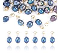 Magibeads 30Pcs Freshwater Pearl Charms Blue Natural Pearl Beads Beach Ocean Summer Earring Charms with Gold Loop Bulk for Crafts DIY Necklace Jewelry Making Supplies
