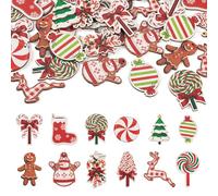 Magibeads 36Pcs Wood Painted Christmas Charms for Jewelry Making Assorted Cute Snowman Xmas Tree Socking Candy Wooden Charms Dangle Pendants for Christmas Decoration Earring Bracelet Necklace Crafts