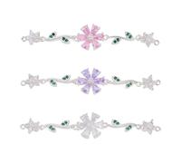 Magibeads 3Pcs Pave Cubic Zirconia Connector Charms Silver Brass Flower Links for Hair Accessories Making Permanent Jewelry Crystal Flower Charms Connectors with Double Loops for Jewelry Making