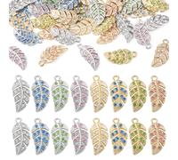 Magibeads 40 pcs Leaf Charms Colorful Rhinestone Leaves Pendants Metal Fall Leaf Dangle Charms for Women DIY Key Chain Necklace Earring Bracelet Jewelry Making