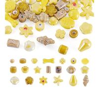 Magibeads 40Pcs Assorted Ceramic Beads for Jewelry Making Yellow Flower Star Flat Round Bone Fish Sea Animal Bright Aesthetic Bead Porcelain Beads for Bracelet Earring Crafts Jewelry Making Supplies