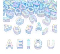 Magibeads 50Pcs Iridescent Acrylic Letter Beads with 6mm Large Hole UV Plating Big Letter Blocks Charms Cornflower Blue 3D Letters Chunky Vowel Alphabet Beads for Key Chains Necklace DIY Arts Craft