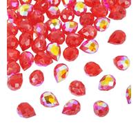 Magibeads 50Pcs Teardrop Glass Beads Clear Iridescent Crystals Chandelier Small Water Drop Kandi Beads for Crafts DIY Sun Catchers Wind Chimes Jewelry Making Supplies 11x8mm Horizontal Hole Red