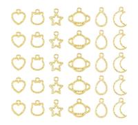 Magibeads 60Pcs Alloy Open Back Bezel Gold Charms for UV Epoxy Resin Teardrop Heart Cat Star Plane Moon Hollow Frame Pendants for Pressed Flower Crafts DIY Jewelry Making Supplies