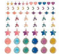 Magibeads 60Pcs Assorted Star Crescent Moon Planet Enamel Charms 30 Styles Alloy Celestial Kandi Charms for DIY Bracelets Necklace Keychain Crafts Jewelry Making Supplies