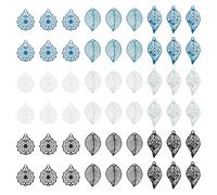 Magibeads 72Pcs Stainless Steel Leaf Flower Filigree Charms Big Pendants Hollow Metal Embellishments for Bookmark Wind Chime Dream Catcher Keychains DIY Jewelry Making Supplies Blue White Black