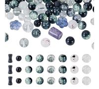 Magibeads 80G Crystal Glass Beads for Jewelry Making Crackle Glass Beads Bulk Assorted Sizes and Shapes Spacer Loose Bead for Suncatcher DIY Friendship Bracelet Necklace Earring Crafts (Black)