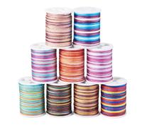 Magibeads 9 Rolls 1mm Segment Dyed Polyester String 9 Colors Rainbow Braided Cord Rat Tail Cord Beading Macrame Thread for Crafts Jewelry Making Bracelets Knotting 5.46 Yards/Roll
