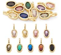 Magibeads 9Pcs 9 Colors Brass Micro Pave Cubic Zirconia Charms Rack Plating Crystal Dangle Pendants Oval Gold Mini Rhinestone Charms for Earring Beacelet Necklace Jewelry Making Supplies