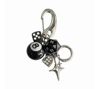 magic 8 ball dice keychain, cute aesthetic y2k pool ball star key chain for men, purse bag charms for handbags backpack, billiards gifts for men, Green and Silver, Default
