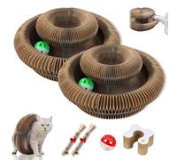 Magic Accordion Scratcher Board, Curly Scratch Ring, Enrichment Play Track with Ball, Flexible Kurls，Fun Cat Toys for Indoor Kitten & Adult Cats (#02 2PC)