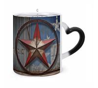 Magic American Wastern Texas Star Color Changing Mug 11 Oz Reveals Surprise Design with Hot Coffee Heat Sensitive Black Ceramic Cup Fun Novelty Gift for Christmas Birthday Office for Men Women