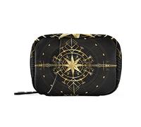Magic Ancient Wind Rose Magic Navigation Gold Compass Pill Case with Removable Internal Plastic Boxes Organizer, Small Medicine Bag Holder Zippered Carrier for Travel Storage