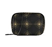 Magic Ancient Wind Rose Magic Navigation Gold Compass Pill Case with Removable Internal Plastic Boxes Organizer, Small Medicine Bag Holder Zippered Carrier for Travel Storage