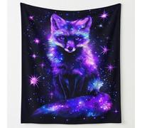 Magic Animals Print Blanket Throws Dreamy Space Fox Galaxy Throw Blankets Soft Cozy Fleece Plush Flannel Bedding Blanket for Kids Adults Couch Travel 200 x 200 cm Black