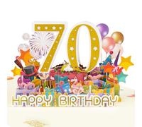 Magic Ants 3D Pop-Up 70th Birthday Card for Men & Women, Glittery Gold 70, Balloons, Cake, Presents, Fireworks, Party Hats, Fun Milestone Celebration for Turning Seventy