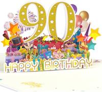 Magic Ants 3D Pop-Up 90th Birthday Card for Men & Women, Glittery Gold 90, Balloons, Cake, Presents, Fireworks, Party Hats, Fun Milestone Celebration for Turning 90 Year Old Birthday