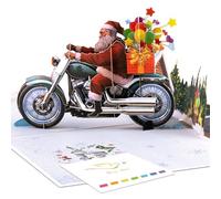 Magic Ants 3D Pop Up Christmas Card for Men- Santa on Motorcycle with Gifts, Stars and Snowy Winter Scene - Includes Envelope and Blank Notecards