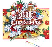 Magic Ants 3D Pop Up Christmas Card for Women - “MERRY CHRISTMAS” with Snowflakes, Snowman, Christmas Star and Festive Decoration - Incl. Envelope and Note Cards