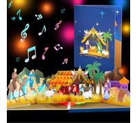 Magic Ants 3D Pop Up Christmas Card with Nativity Scene, Illuminated with Music, Religious Christmas Card for Family and Friends