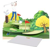 Magic Ants 3D Pop-Up Golf Birthday Card, Golfer Swinging Golf Club, Detailed Golf Course with Trees and Water Hazards, Sports Card for Golf Lovers, Men, Women, Father's Day, Retirement, Birthday Gift
