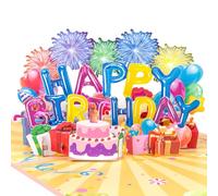 Magic Ants 3D Pop-Up Happy Birthday Card, Colorful Balloon and Cake Design with Fireworks, Festive Birthday Greeting Card for Kids, Adults, Friends, Mom, Dad, or Family, Birthday Celebration Card