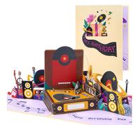 Magic Ants 3D Pop-Up Music Birthday Card - Musical Instrument Card with Record Player, Guitar, Saxophone, Disco Ball, Birthday Greeting Card for Music Lovers, Musicians, DJs, Kids, Teens, and Adults
