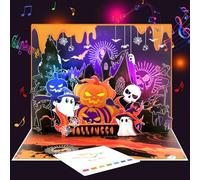 Magic Ants Musical Halloween Pop Up Card with Lights - 3D Haunted House Ghosts Pumpkins Bats - Spooky Halloween Birthday Greeting Card for Kids Adults Friends - Includes Envelope and Note