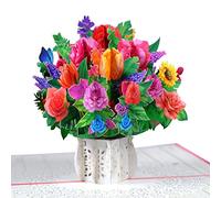 Magic Ants Pop Up Card, Greeting Card, Floral Bouquet Flower, For Mother's Day, Fathers Days, Anniversary Card, Birthday Card, Love Card, Valentine Cards, Thank You Card (Tulips & Roses)