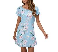 MAGIC ARMOR Nighties for Women Nightgown Cotton Night Shirt for Sleepwear Loungewear Short Sleeve Loose Comfy Nightdress Sleep Shirts PAT1 L