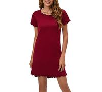 MAGIC ARMOR Nighties for Women Nightgown Cotton Night Shirt for Sleepwear Loungewear Short Sleeve Loose Comfy Nightdress Sleep Shirts Wine XL