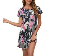 MAGIC ARMOR Nighties for Women Nightgown Cotton Night Shirt for Sleepwear Loungewear Short Sleeve Loose Comfy Nightdress Sleep Shirts PAT2 L