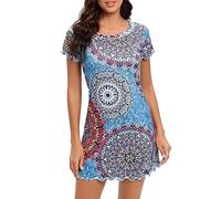 MAGIC ARMOR Nighties for Women Nightgown Cotton Night Shirt for Sleepwear Loungewear Short Sleeve Loose Comfy Nightdress Sleep Shirts PAT4 L