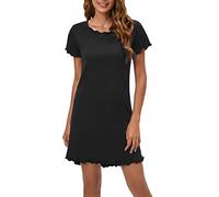 MAGIC ARMOR Nighties for Women Nightgown Cotton Night Shirt for Sleepwear Loungewear Short Sleeve Loose Comfy Nightdress Sleep Shirts Black S