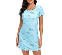 MAGIC ARMOR Nighties for Women Nightgown Cotton Night Shirt for Sleepwear Loungewear Short Sleeve Loose Comfy Nightdress Sleep Shirts PAT3 XL