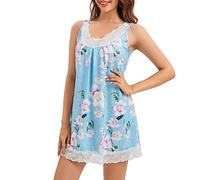 MAGIC ARMOR Women's Sleeveless Chemise Sleepwear Sexy Loose Full Briefs Lace Negligee V-Neck Sleeveless Chemise Sleep Shirt Soft Lingerie with Shoulder Strap Underwear S-XXL, Pat4, L