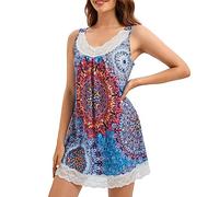 MAGIC ARMOR Women's Sleeveless Chemise Sleepwear Sexy Loose Full Briefs Lace Negligee V-Neck Sleeveless Chemise Sleep Shirt Soft Lingerie with Shoulder Strap Underwear S-XXL, Pat2, L