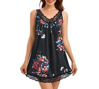 MAGIC ARMOR Women's Sleeveless Chemise Sleepwear Sexy Loose Full Briefs Lace Negligee V-Neck Sleeveless Chemise Sleep Shirt Soft Lingerie with Shoulder Strap Underwear S-XXL, Pat3, L