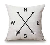 Magic Arrow Compass North South West East Decorative Throw Pillow Cover Case Cushion Home Living Room Bed Sofa Car Cotton Linen Square 18 x 18 Inches