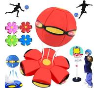 Magic Ball, 2-in-1 Magic Bouncing Ball With 6 Light, Flying Saucer Deformable Dual Form Freely Switchable, Bouncy Balls for Kids & Pets, Interaction Glow Balls For Indoor & Outdoor Use (Red)