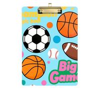 Magic Ball Game Football Basket Ball Blue Print Acrylic Service tech clipboard Standard Letter A4 Size Acrylic Cute for Soccer Truck Driver Gold 12x9in Tablas para escribir