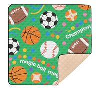 Magic Ball Game Football Basket Ball Green Print Soft Foam Baby Play Mat for Indoor Outdoor Portable Activity Gym Mat for Baby Toddler Infant, 50'' x 50''